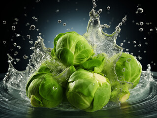 A photo of fresh brussels sprout isolated water background