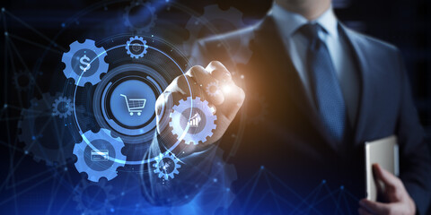 E-commerce online shopping business technology concept on screen.