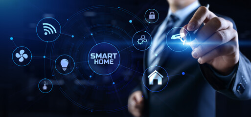 Smart home IOT apartment control application on virtual screen.