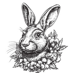 Classic floral wreath bunny artwork in a nostalgic EPS format