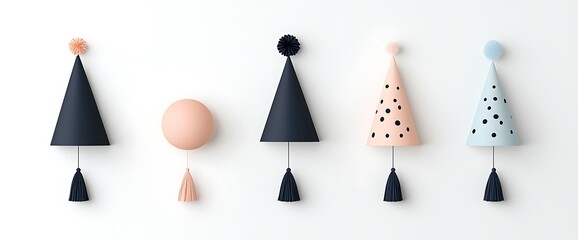 Party hats with pom-poms and tassels