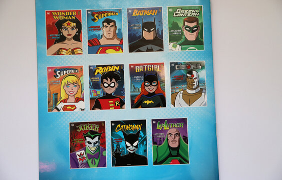 Magazine advertisements featuring the origin stories of the most famous animated superheroes