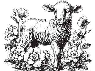 Detailed artwork capturing a lamb’s innocence within a floral array