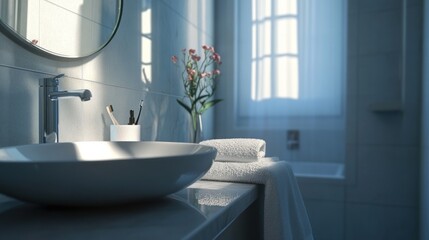 Serene Bathroom Sanctuary: Modern Minimalist Design with Natural Light