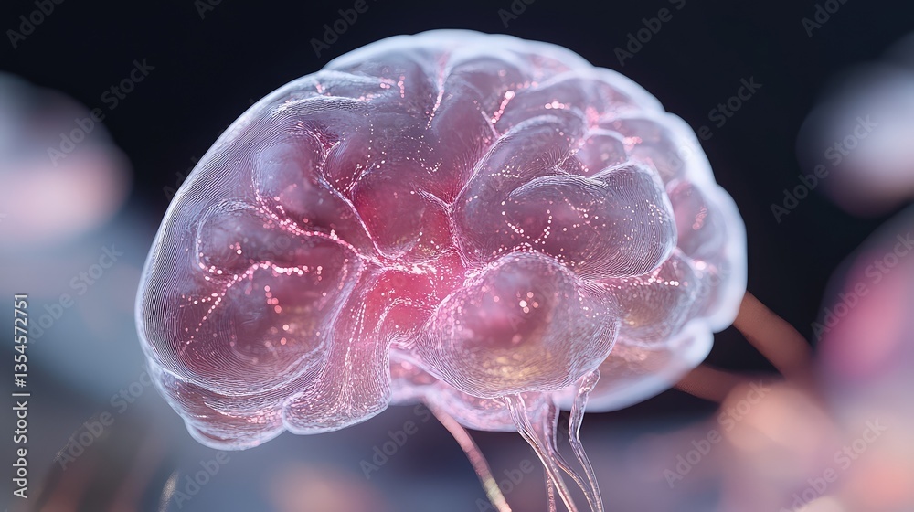 Poster abstract representation of a human brain with glowing connections and neural networks, illustrating 