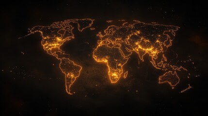 A glowing worldwide network of interconnected cities seen from space.