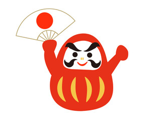 扇子を持つダルマ