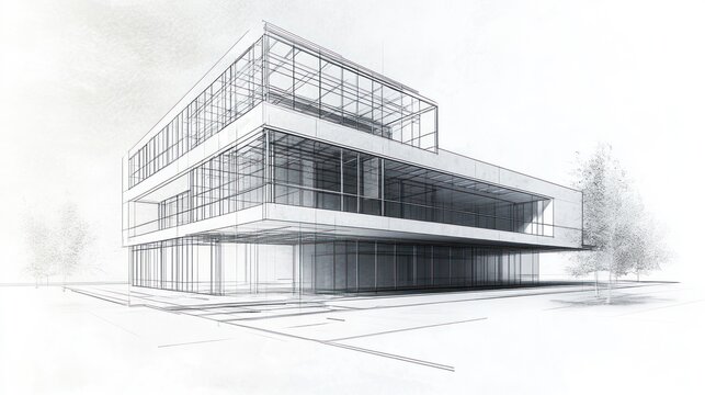 Architectural sketch of modern building exterior (4)
