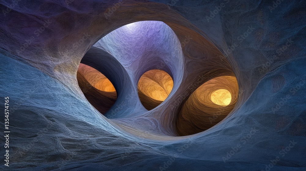 Aufkleber Stunning Abstract 3D Rendering of Interconnected Shapes with Soft Light Emitting from Different Angles Creating a Unique Visual Depth and Intriguing Texture