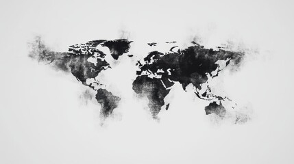 A minimalist black and white world map with a modern aesthetic.