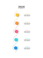 5 Elements placed in vertical row. Concept of 5 successive steps of project development process. Flat infographic design template. Simple vector illustration for business analytics.