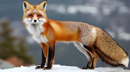 Fototapeta premium Red fox standing in snow. (1)