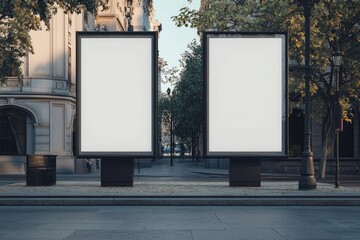 High Quality Image of Two Vertical Billboard Mockup Outdoor 3D Rendering