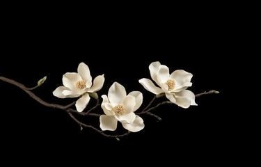 White Magnolia Flowers on Black Background in Minimalist Style