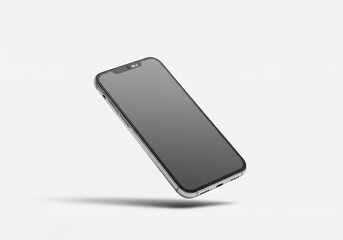 Modern smartphone levitation against minimalist white background