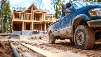 Muddied Truck at a New House Construction Site