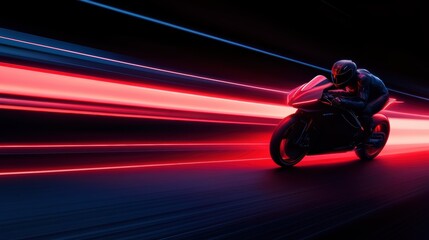 A high speed chase inside cyberspace with glowing motorbikes and data trails.