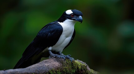 Fototapeta premium Strikingly patterned bird perched on a mossy branch