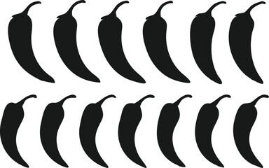 A graphic design featuring a symmetrical arrangement of chili pepper silhouettes against a plain white background.