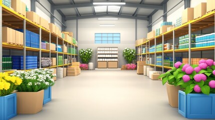 Well Organized Warehouse Storage Facility With Plants