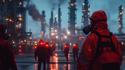 Hazmat Worker at an Industrial Facility at Night