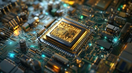 Illuminated Central Processing Unit on Circuit Board