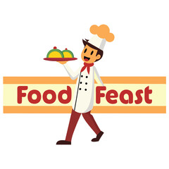 Vibrant Chef Illustration Surrounded by Tasty Cuisine