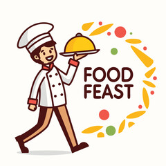 Chef Holding a Plate of Sumptuous Dishes in a Cheerful Setting