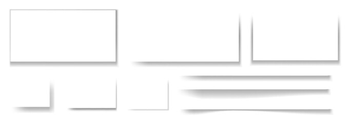 Drop shadow page mockup. Background with a soft shadow effect. Rectangle and corner shades isolated on transparent background. PNG