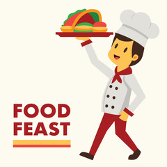 Happy Cartoon Chef Enjoying a Flavorful Banquet