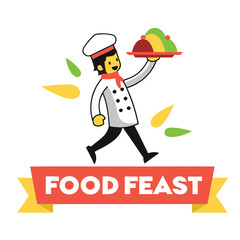 Lively Cartoon Chef Rejoicing in a Grand Feast