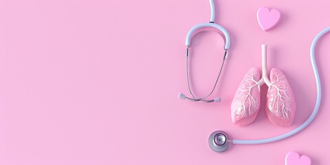 Lungs and Stethoscope on Pink Healthcare Still Life