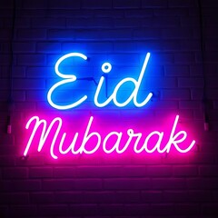 Obraz premium Eid Mubarak, neon signboard. 