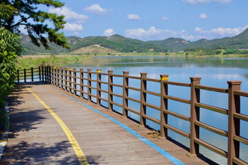 Curving Wooden Bike Path Along the Yeongsangang River