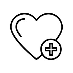 Obraz premium Heart with plus sign outline icon, isolated vector illustration