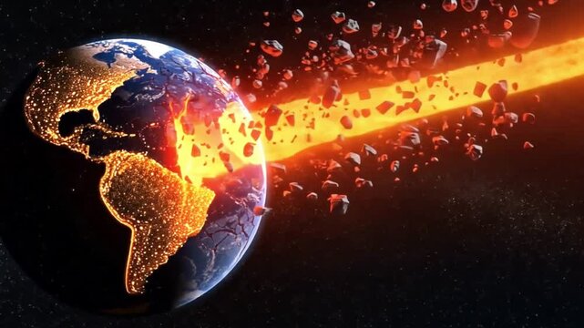 Fiery meteor striking earth, illustrating a catastrophic impact, suitable for science fiction, disaster, and apocalypsethemed projects.