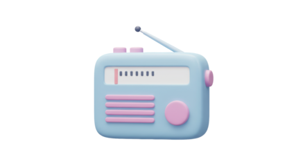 Isolated Retro Pastel Blue Radio with Pink Accents