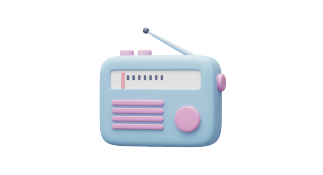 Isolated Retro Pastel Blue Radio with Pink Accents