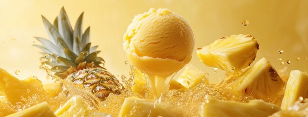 Vibrant mango sorbet and pineapple chunks in dynamic display