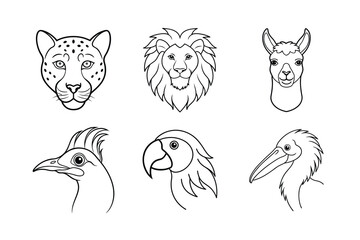 many kinds of pet animal head line art vector illustration