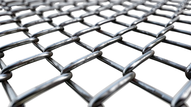 Metallic Web: A close-up, high-angle view reveals a chain-link fence, its metallic structure creating a repetitive, interconnected pattern in stark detail.