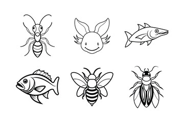 many kinds of pet animal head line drawing vector illustrations