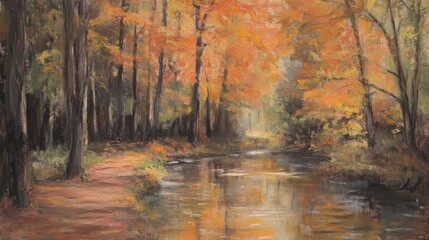 **"AI-Generated Autumn Forest Landscape: Oil Painting with Canvas Texture and Brush Strokes"**