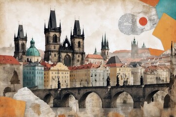 Prague skyline showcases historic architecture and vibrant colors at dusk near the iconic Charles Bridge