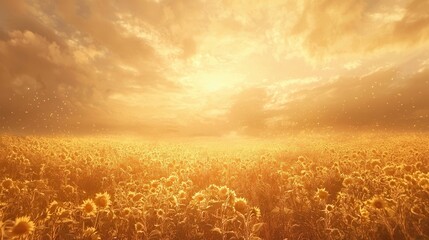 Obraz premium Golden Sunlit Sunflower Field at Sunset