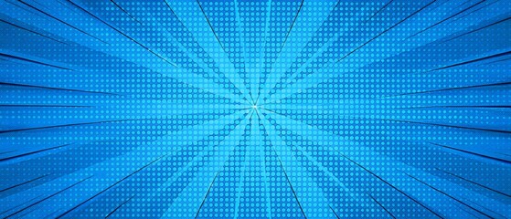 Fototapeta premium Blue Comic Book Pop Art Background Bright Radiating Design Halftone Dots