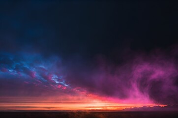 Dramatic Sunset Landscape Vibrant Colors Clouds Mountains
