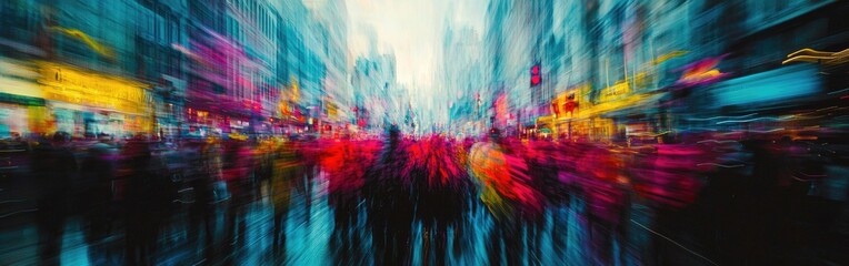 Blurred motion of attendees engaged in a lively book fair
