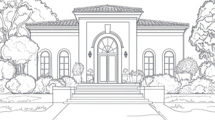 Fototapeta premium Exterior of a Mediterranean home, architectural sketch