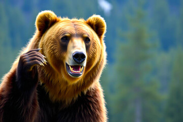 Grizzly Bear with Vibrant, Rich Fur Colors Gracefully Moving Through a Blurred Forest, Capturing Its Majestic Presence, Vibrant Wallpaper